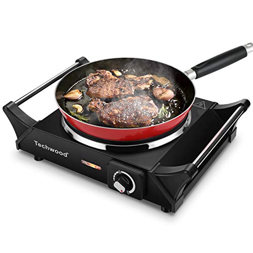 Techwood Hot Plate Portable Electric Stove 1500W Countertop Single Burner with Adjustable Temperature & Stay Cool Handles, 7.5” Cooktop for Dorm Office/Home/Camp