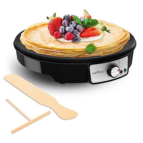 nutrichef Electric Griddle Crepe Maker Cooktop  Nonstick 12 Inch Aluminum Hot Plate with LED Indicator Lights & Adjustable Temperature Control