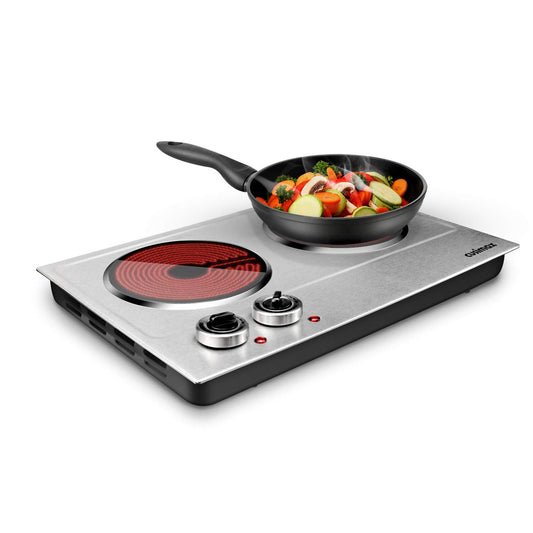 CUSIMAX 1800W Ceramic Electric Hot Plate for Cooking, Dual Control Infrared Cooktop, Double Burner, Portable Countertop Burner, Glass Plate Electric Cooktop
