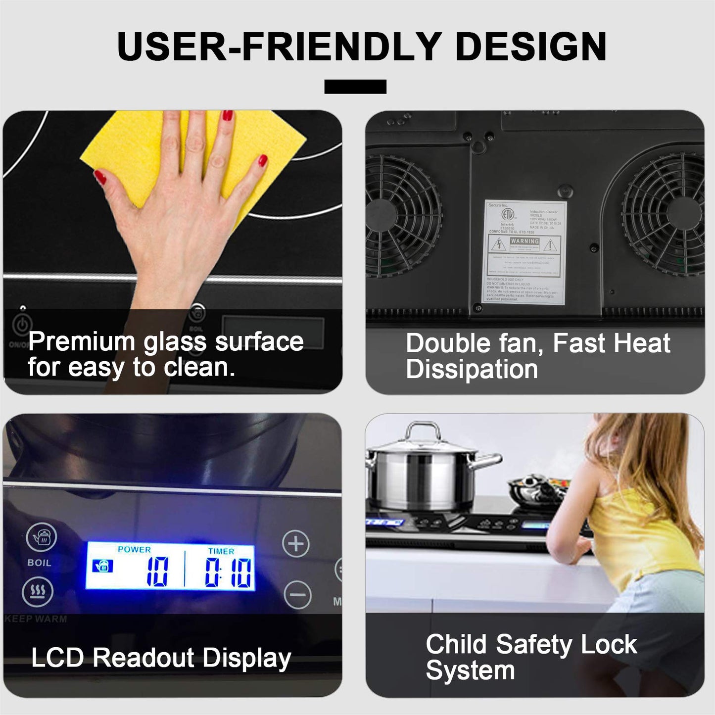 Duxtop LCD Portable Double Induction Cooktop 1800W Digital Electric Countertop Burner Sensor