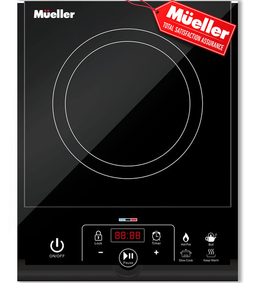 Mueller RapidTherm Portable Induction Cooktop Hot Plate Countertop Burner 1800W, 8 Temp Levels, Timer, Auto-Shut-Off, Touch Panel, LED Display, Auto Pot Detection
