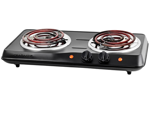 OVENTE Electric Countertop Double Burner, 1700W Cooktop with 6" and 5.75" Stainless Steel Coil Hot Plates, 5 Level Temperature Control, Indicator Lights and Easy