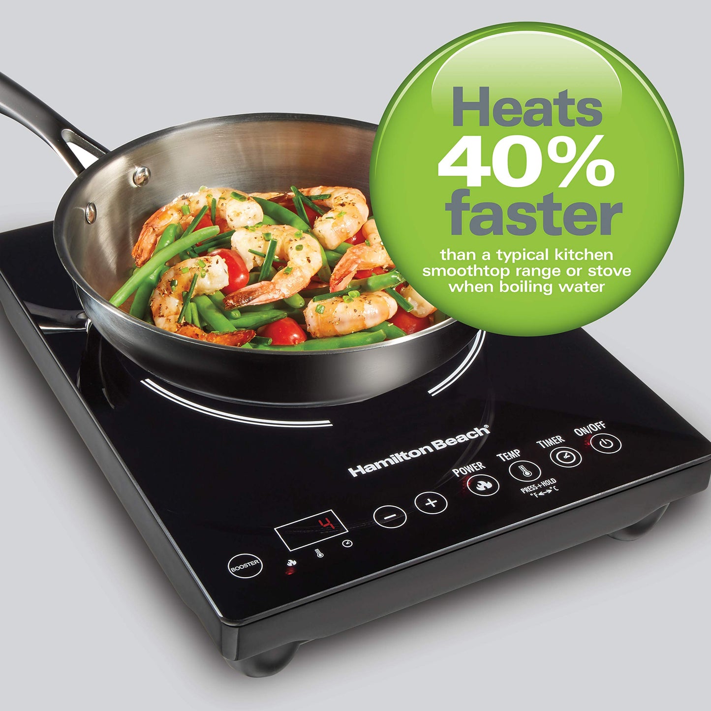 Hamilton Beach Portable Single Induction Cooktop Countertop Burner Hot Plate with Fast Heating Mode, 1800 Watts