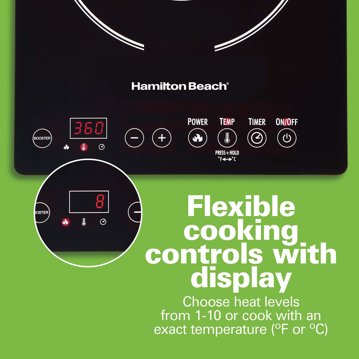 Hamilton Beach Portable Single Induction Cooktop Countertop Burner Hot Plate with Fast Heating Mode, 1800 Watts