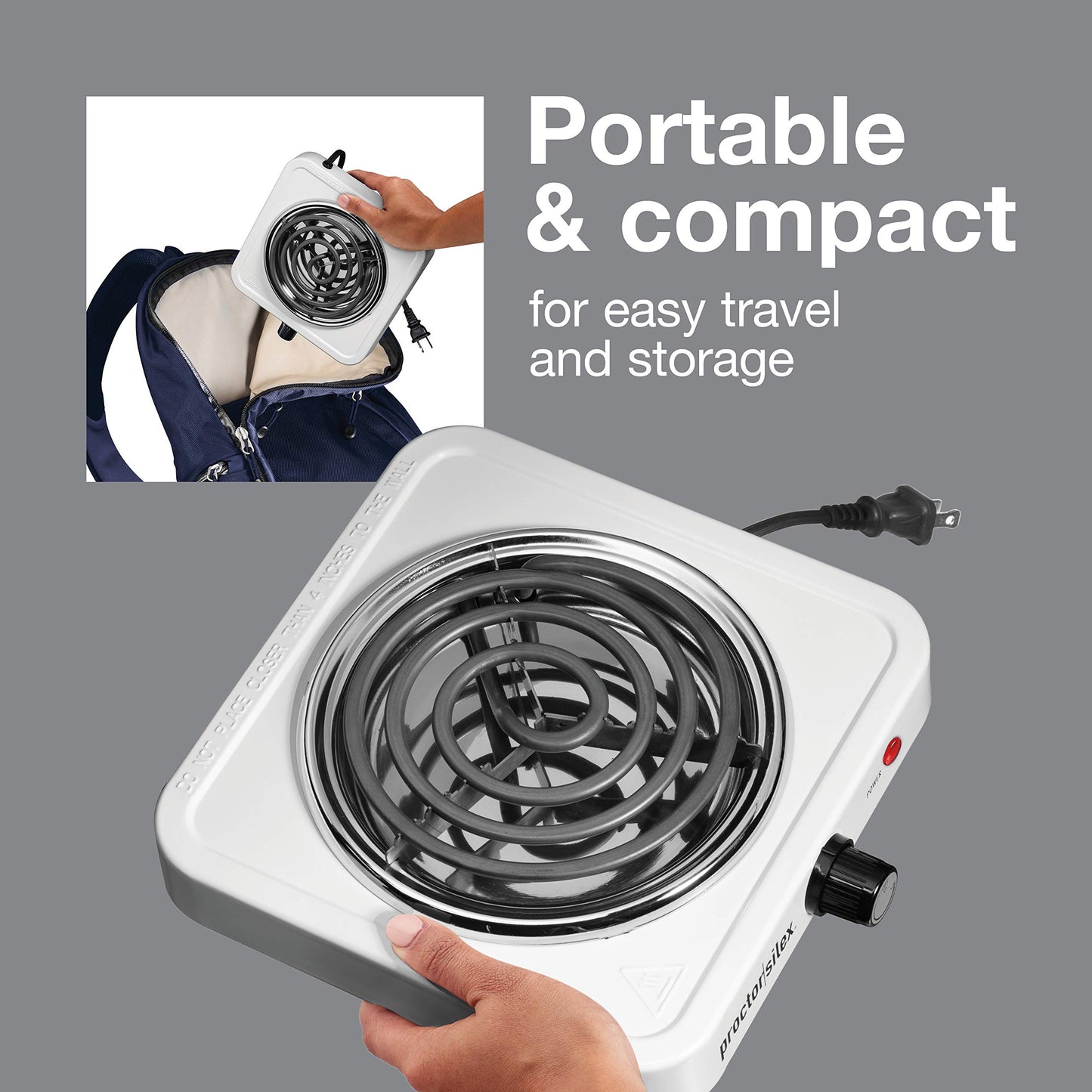 Proctor Silex Electric Stove, Single Burner Cooktop, Compact and Portable, Adjustable Temperature Hot Plate