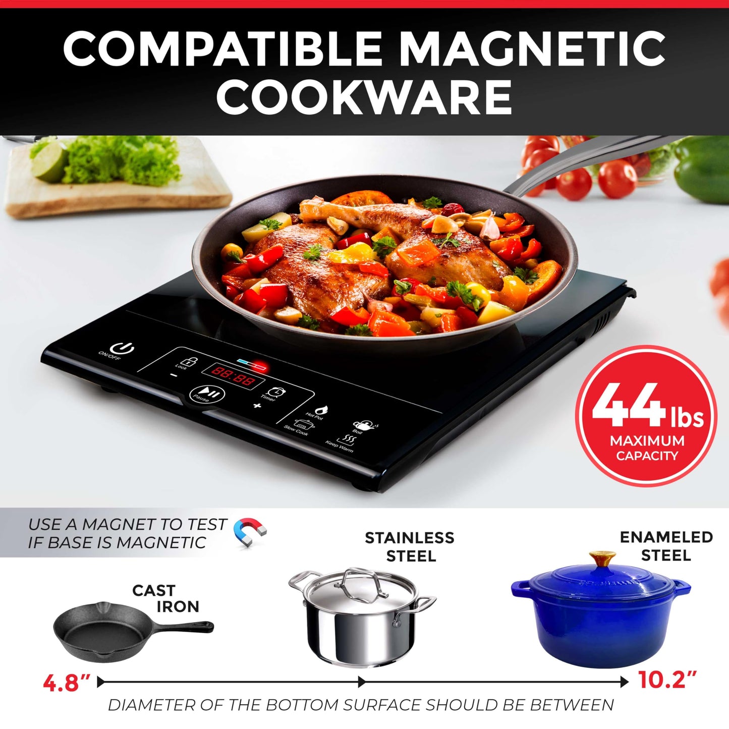 Mueller RapidTherm Portable Induction Cooktop Hot Plate Countertop Burner 1800W, 8 Temp Levels, Timer, Auto-Shut-Off, Touch Panel, LED Display, Auto Pot Detection